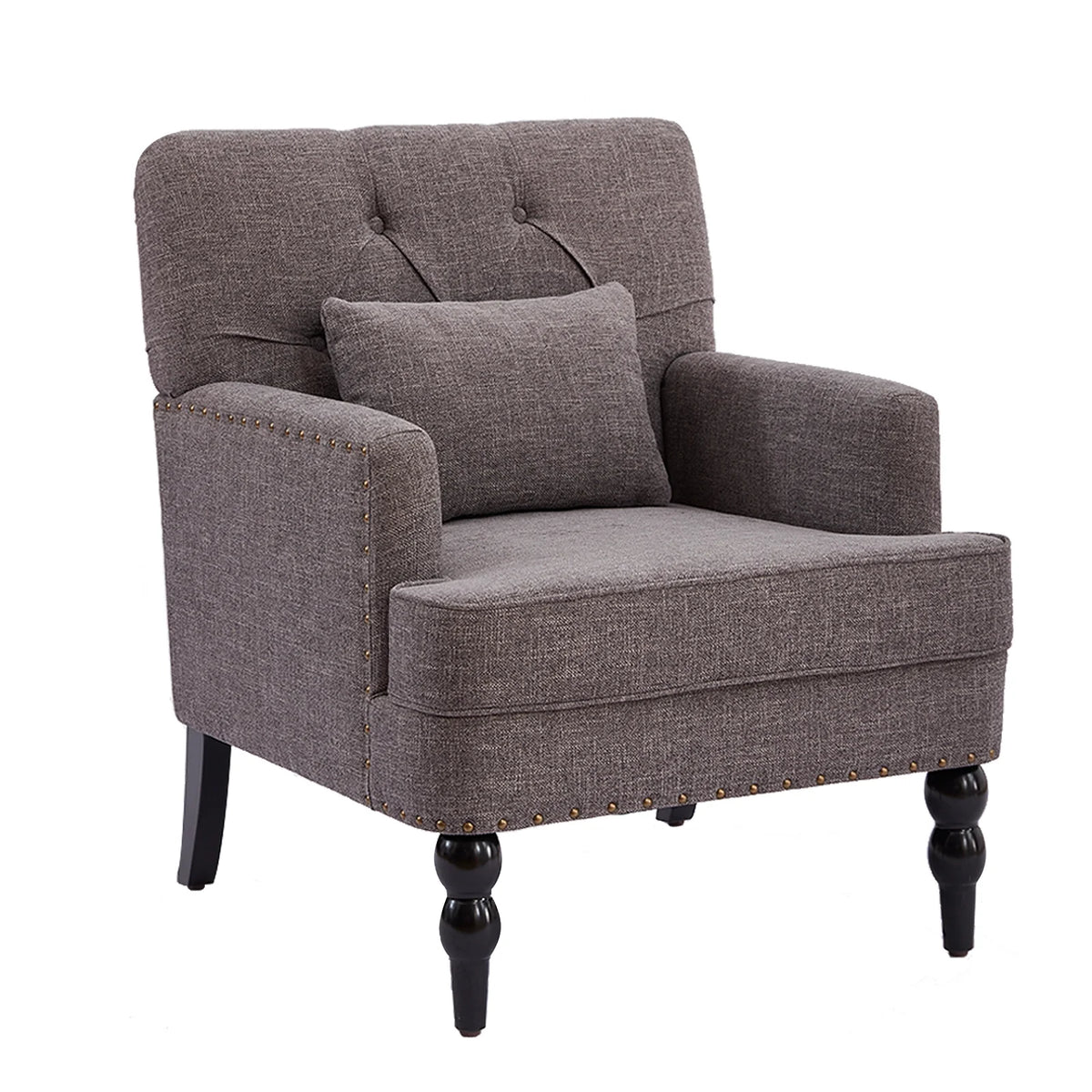 Grey Linen Upholstered Accent Chair with Lumbar Pillow C445073