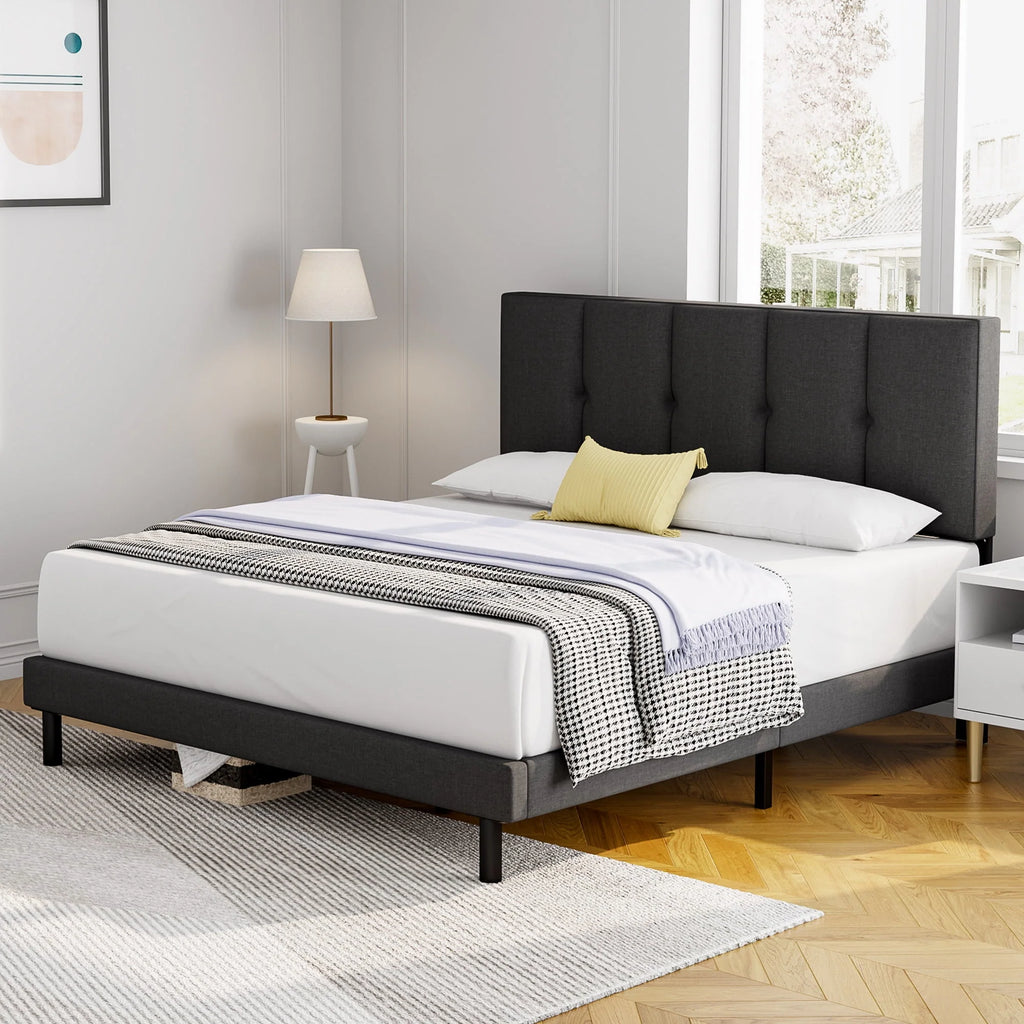 Queen Size Fabric Upholstered Platform Bed Frame A75152