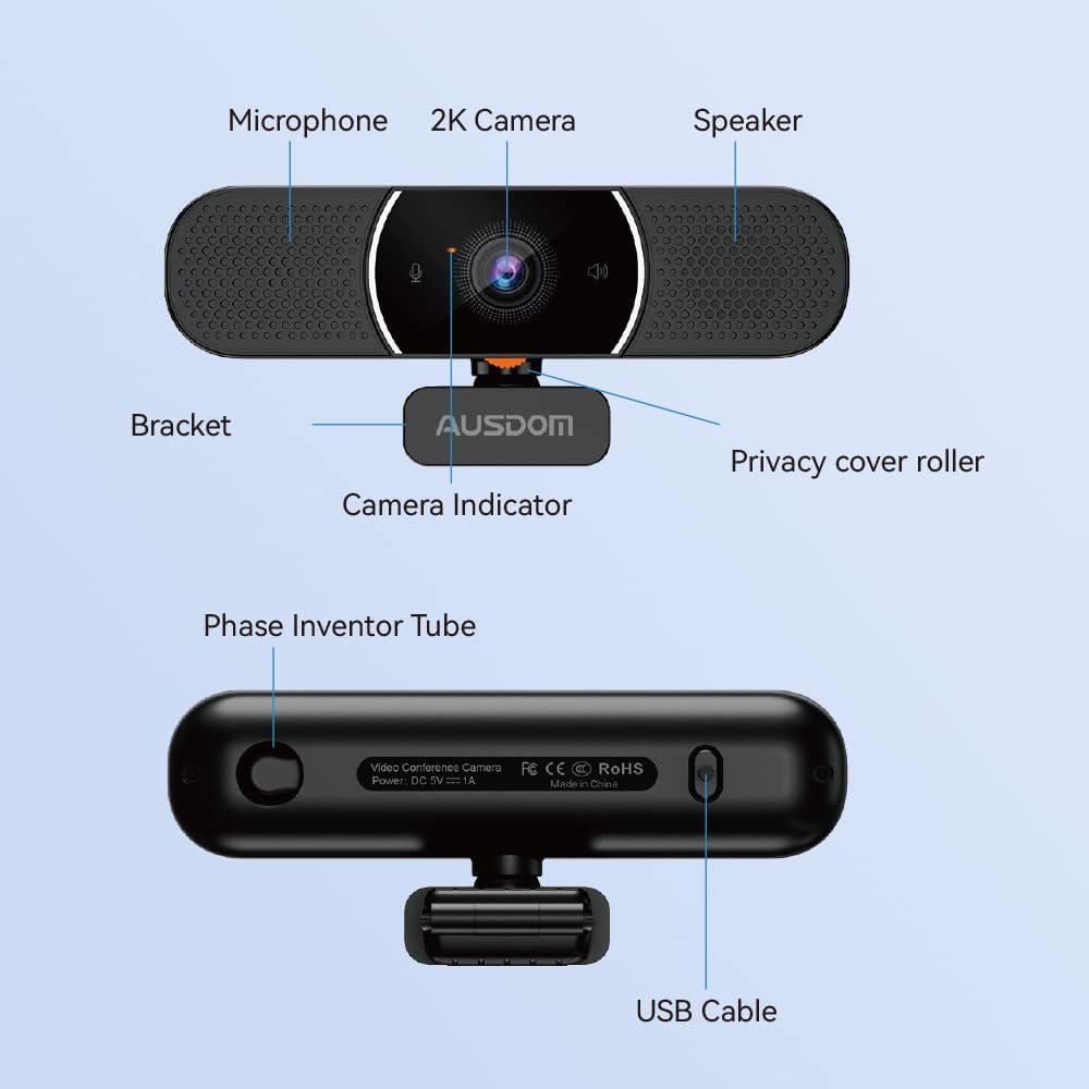 2K Webcam with Microphone and Speaker, Privacy Cover, USB Computer Camera, Pack of 2 Y47336