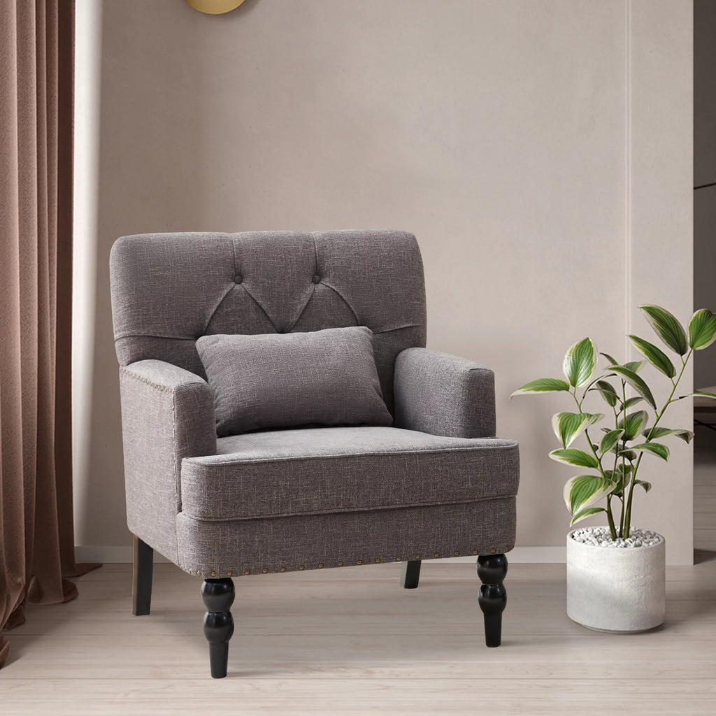 Grey Linen Upholstered Accent Chair with Lumbar Pillow C445073