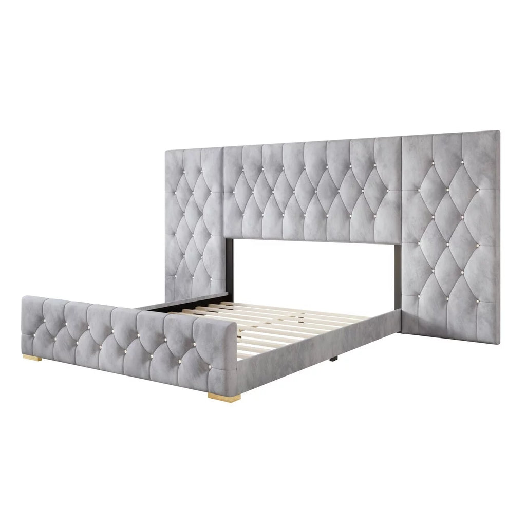 Black Velvet Tufted Platform Bed King I171