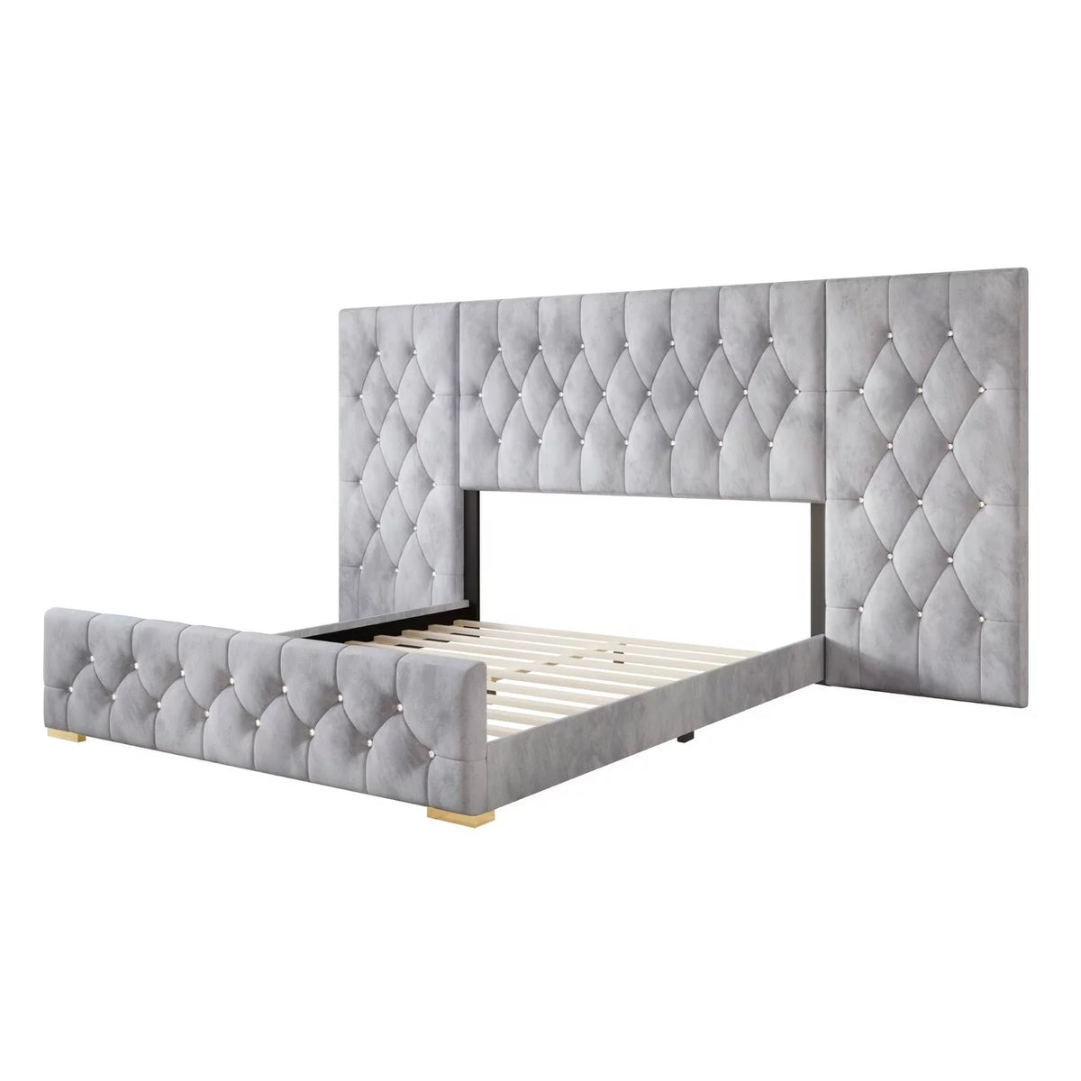 Black Velvet Tufted Platform Bed King I171