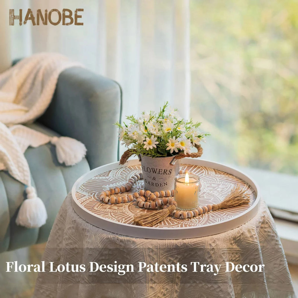 Round White Washed Wood Decorative Tray S7003