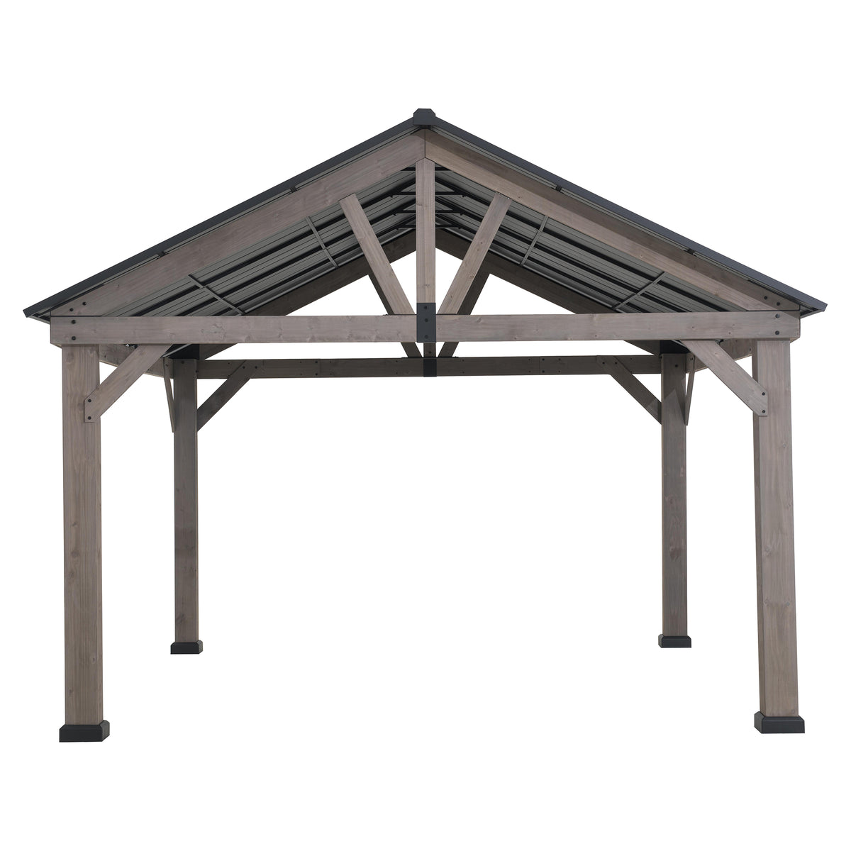 Cedar Framed Gazebo with Matte-Black Steel Gable Roof Hardtop M757416