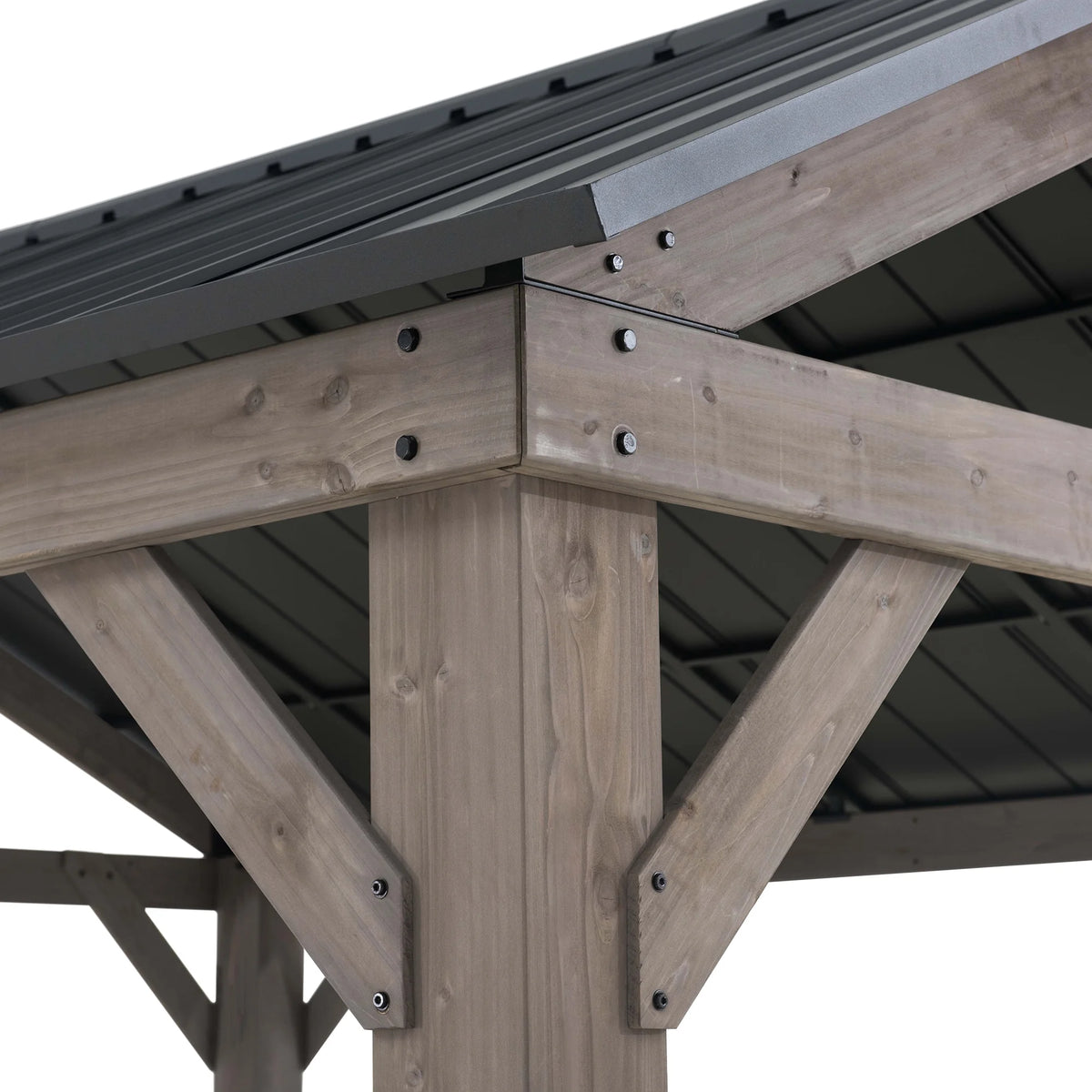 Cedar Framed Gazebo with Matte-Black Steel Gable Roof Hardtop M757416