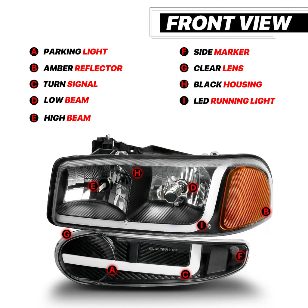 Headlights Assembly with 2 Pairs Pre-Assembled 6000K LED Bulbs Y969335