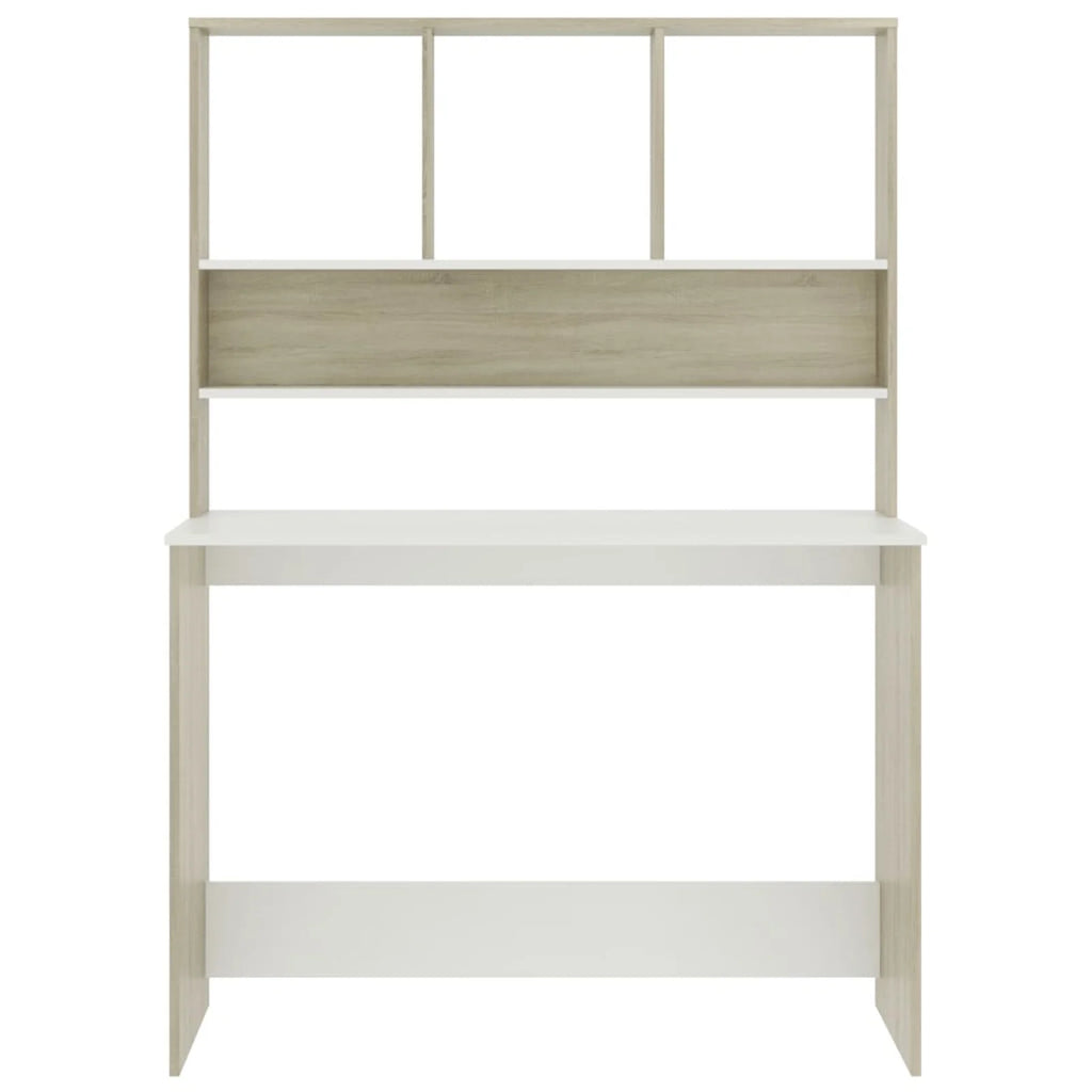 White and Sonoma Oak Engineered Wood Desk with Shelves Q898
