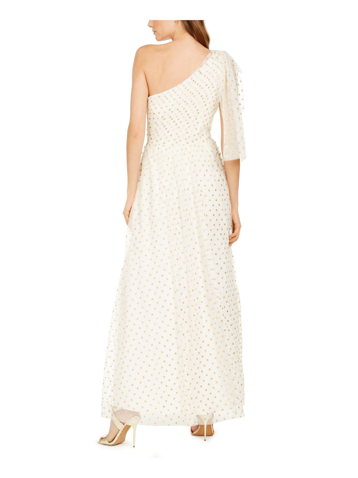 Ivory Glitter One Shoulder Sleeveless Maxi A-Line Dress V900553