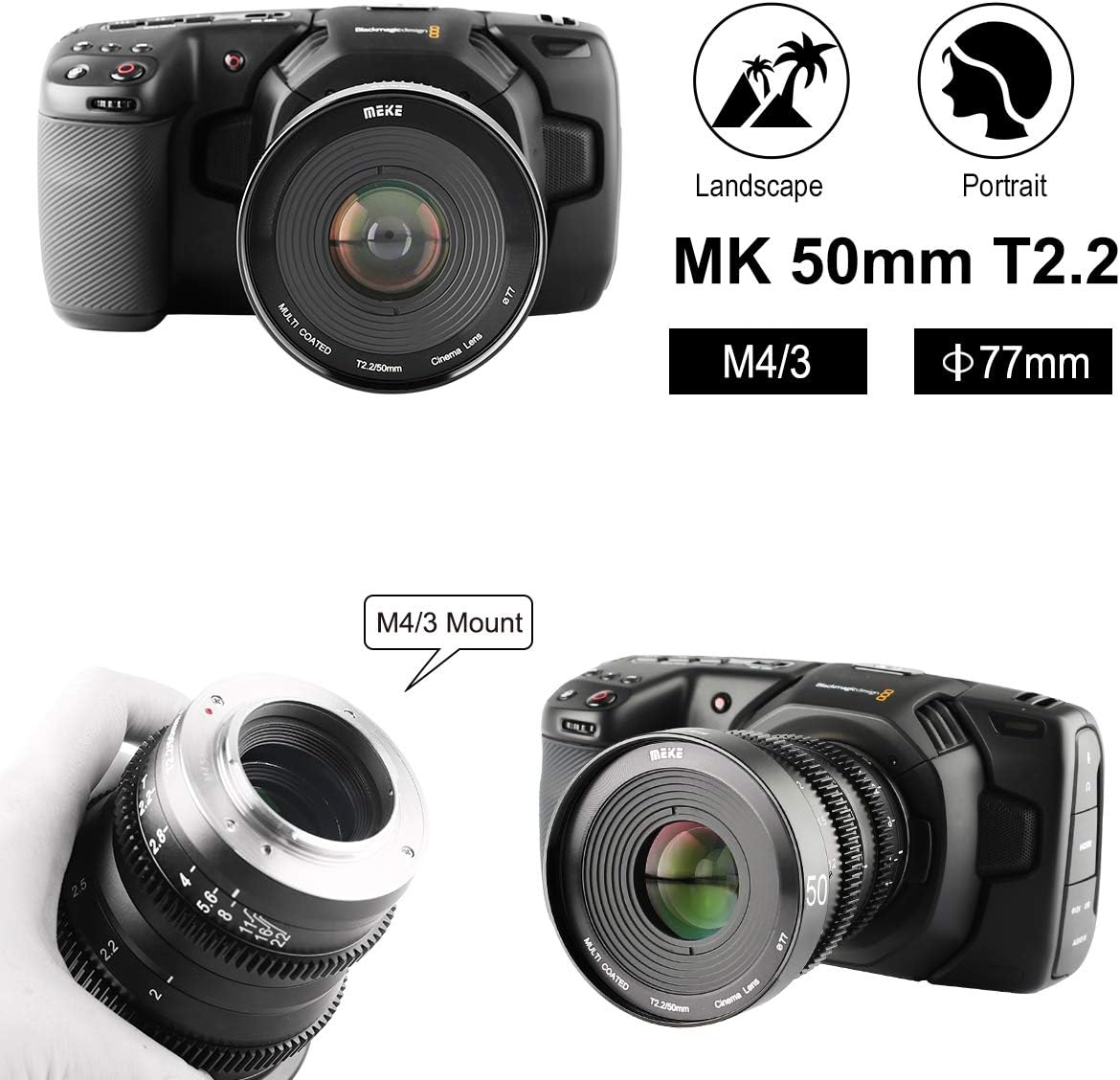50mm T2.2 Manual Focus Wide-Angle Cinema Lens for M43 Micro Four Thirds MFT Mount Cameras G527