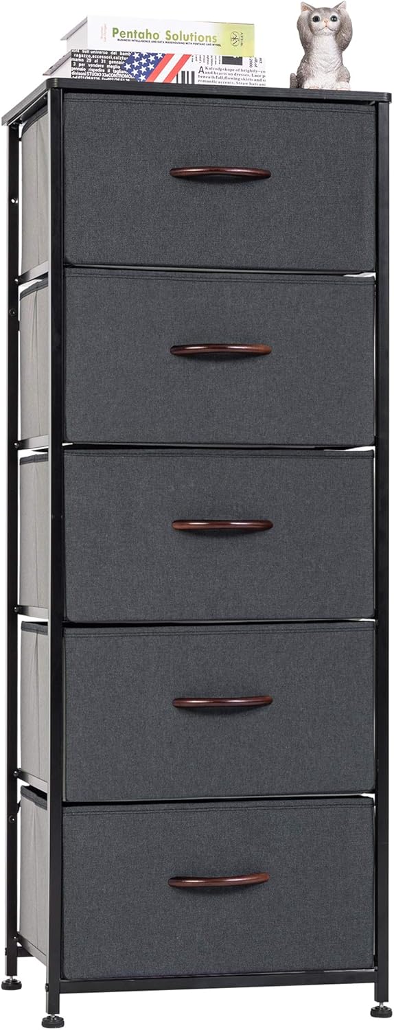 5 Drawer Fabric Dresser Tower, Dark Gray G8957