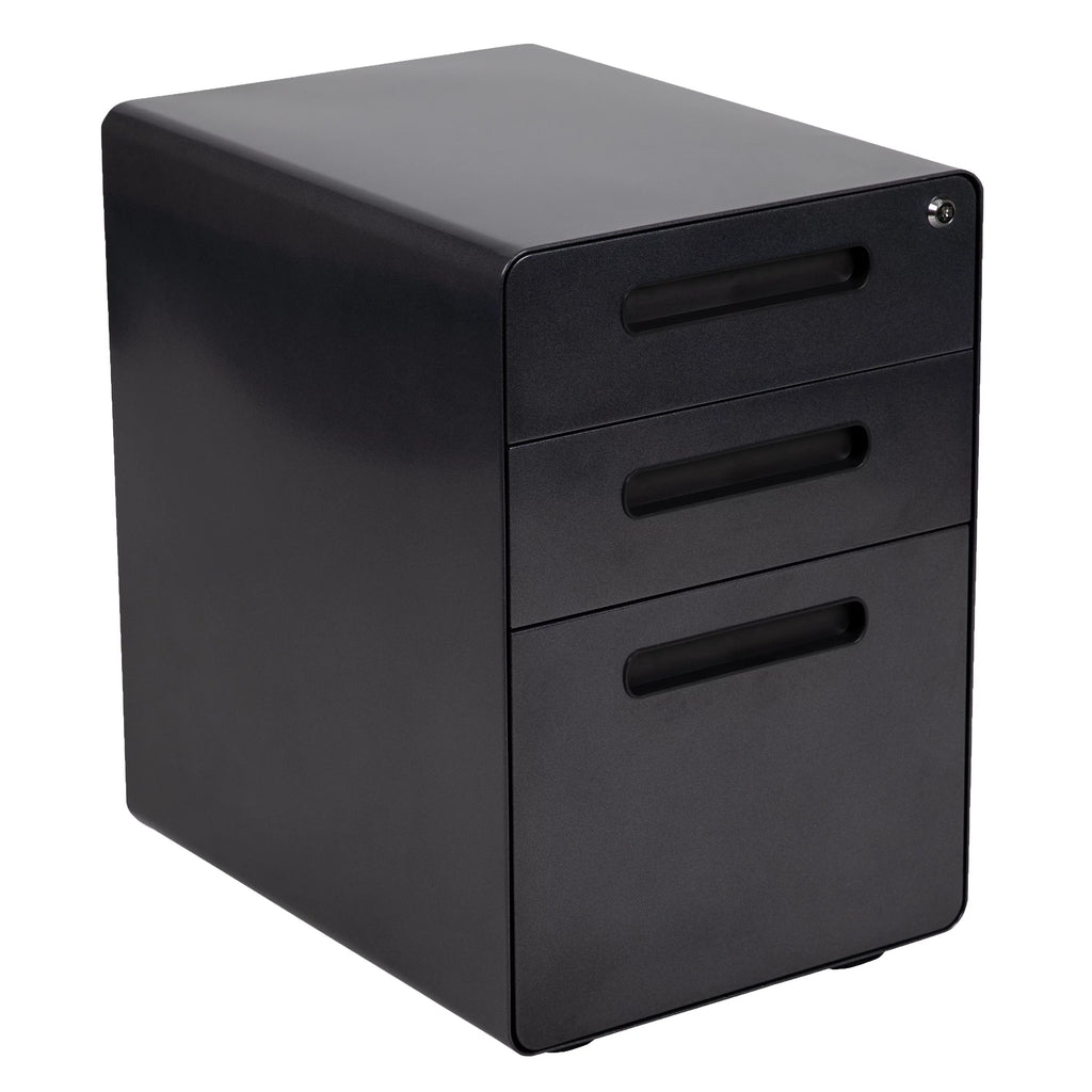 Black Computer Desk, Ergonomic Mesh Office Chair and Locking Mobile Filing Cabinet C2996