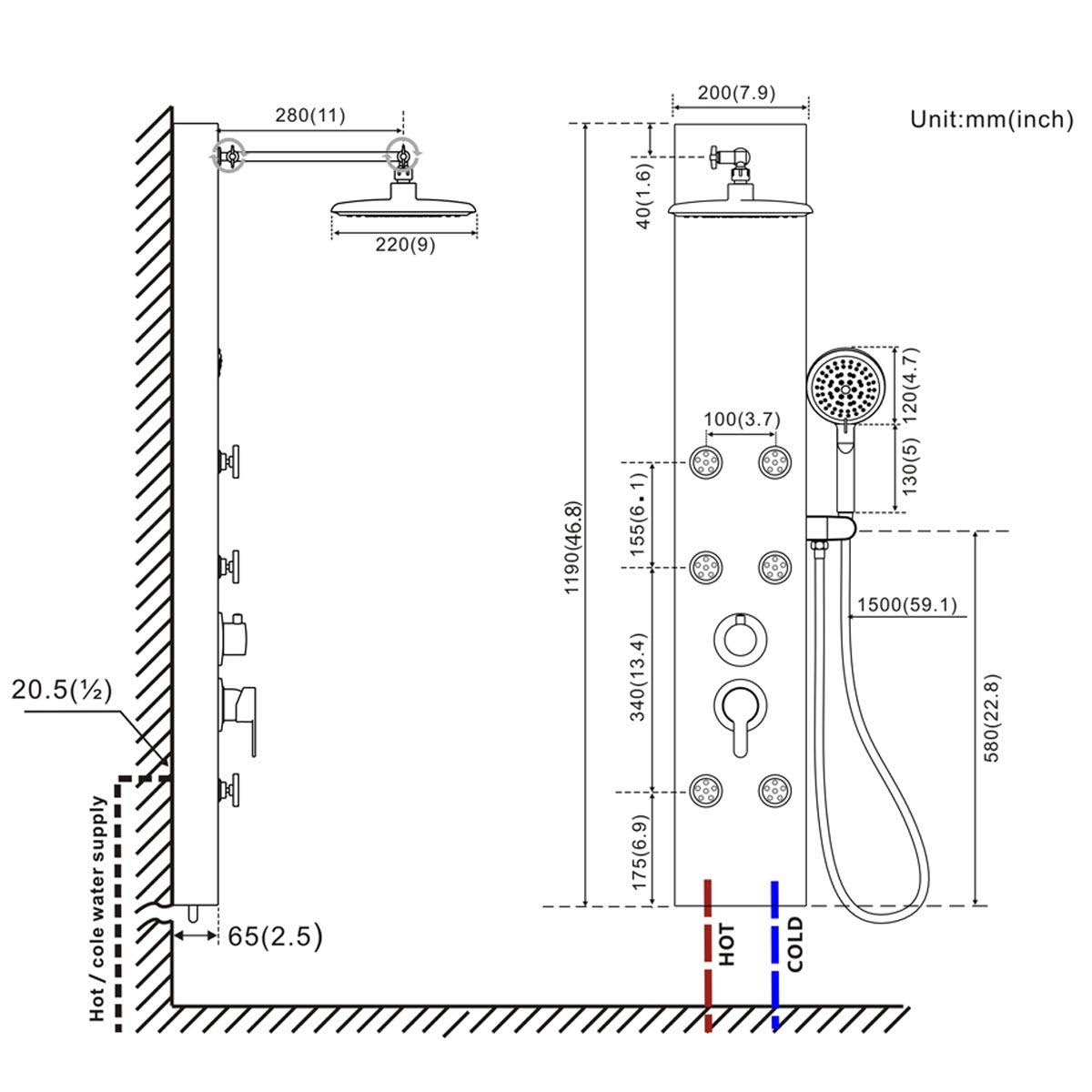 Stainless Steel Shower Panel Tower System with Rainfall Shower Head and Handheld Shower E40645