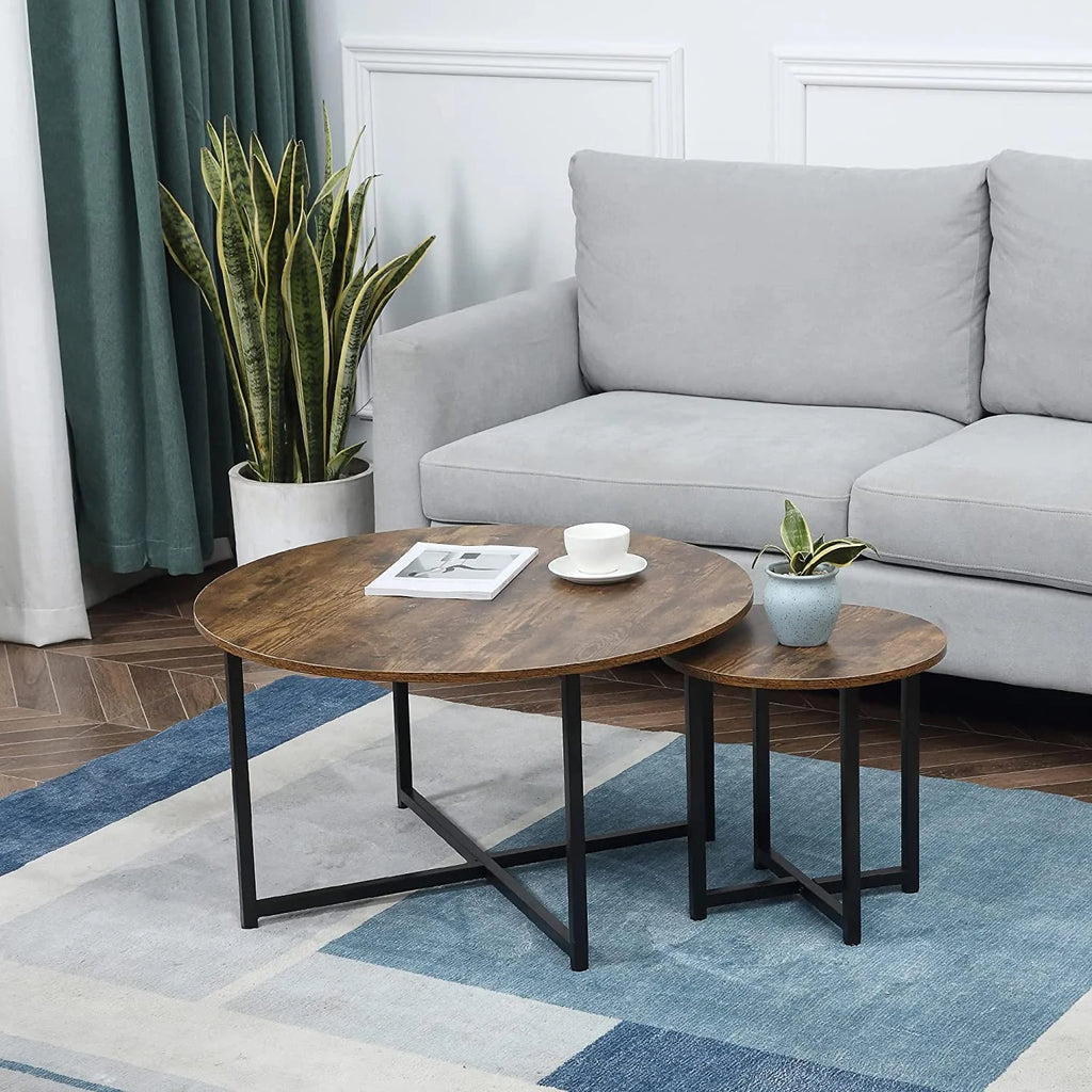 Set of 2 Round Coffee Table with Metal Frame M316