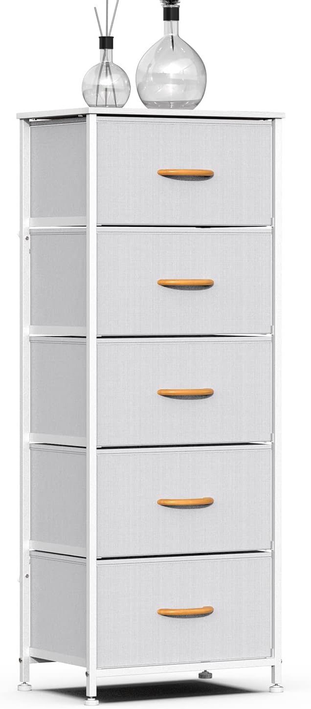 5 Drawer Fabric Dresser Tower, Dark Gray G8957